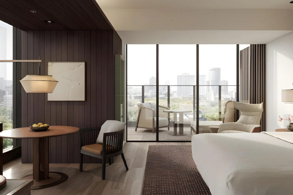 Minimalist luxury guest room interior at Patina Osaka hotel