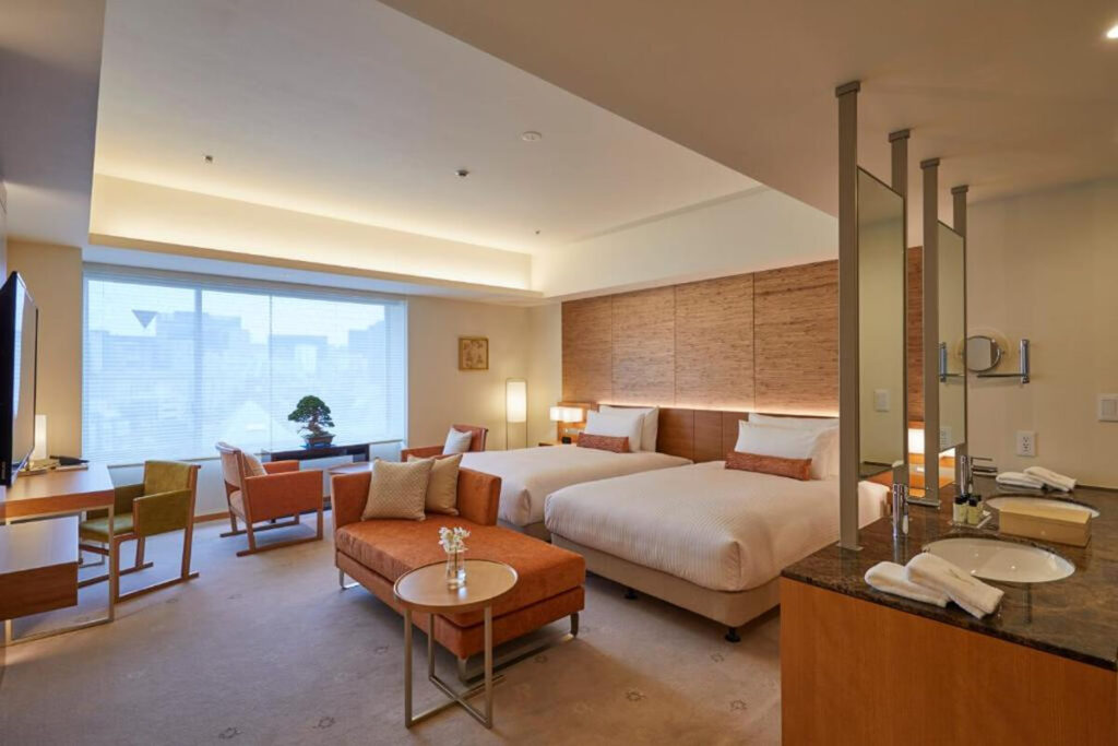 Elegant guest room at The Kitano Hotel Tokyo luxury boutique hotel in Tokyo