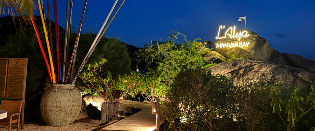 Starry night sky from villa terrace at L'Alya Ninh Van Bay secluded resort Ninh Van Bay Vietnam