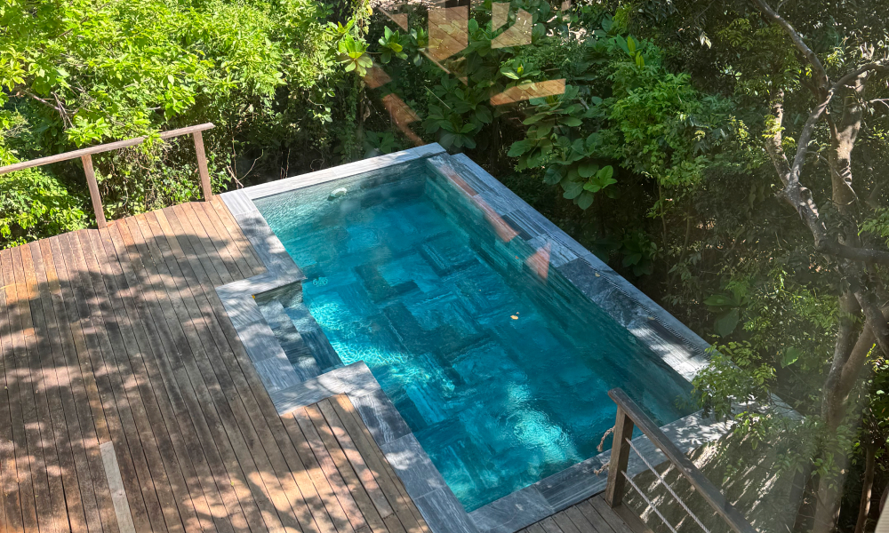 Private outdoor pool with sun loungers on villa terrace at L'Alya Ninh Van Bay Nha Trang